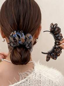 1 pieza Pinza para el cabello con estampado floral y lazo, pinza de moda elegante y sencilla para mujeres, adecuada para uso diario, festivos y Día de San Valentín - Multicolor - Ver 6