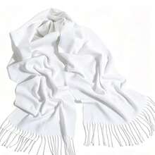 Solid Color Scarf, Autumn/Winter Unisex Couple Knitted Tassel Warm Long Versatile Boyfriend Gift, Neck Warmer, Blanket - White - View 6