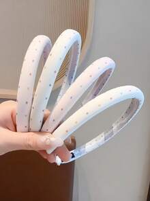 4件裝彩色波點布藝細髮箍，奶油色與裸粉色極簡布藝髮飾，適合女性日常配戴 - 彩色 - 查看 2