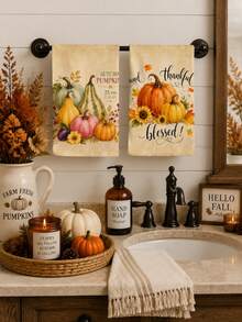 2 pièces Serviettes de cuisine à motif de feuille d'érable d'automne & citrouille pour Thanksgiving, serviettes de salle de bain, torchons, style ferme vintage, matériau microfibre, rectangulaire, motif imprimé numérique 40*60CM, convient pour la décoration de cuisine d'automne à la maison, la décoration de fête en plein air, cadeau de fête de Thanksgiving, cadeau d'anniversaire - Multicolore - Voir 8