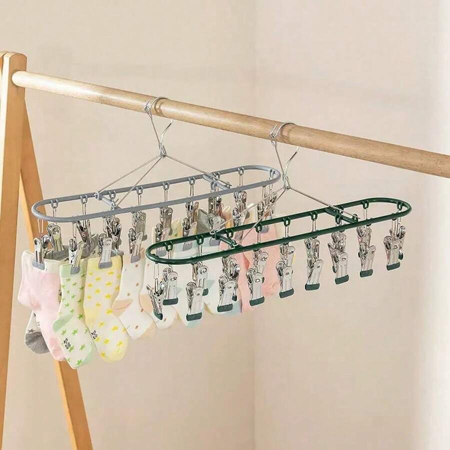 Simple Stainless Steel Multi-Clip Drying Rack, Multi-Functional Windproof Drying Rack Suitable For Home And Balcony - Multicolor - View 1