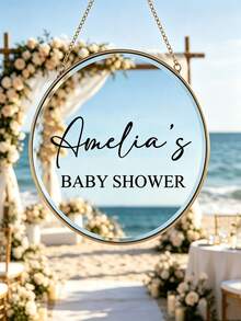 客製化嬰兒派對鏡面貼紙，可個性化姓名與「Baby Shower」文字，優雅手寫字體乙烯基貼紙，適用於鏡子與壓克力標牌，中性色調派對裝飾 - 彩色 - 查看 4