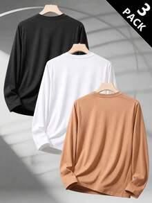 SU ER 3pcs/Set Men's Printed Long Sleeve T-Shirts - Multicolor - View 2