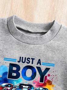 Set Baju Sweatshirt Hangat Leher Bulat Motif Kartun dan Celana Panjang dengan Saku untuk Bayi Laki-laki - Grey - View 6