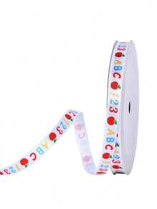 9m-1pc-School Start-Up Gift Wrapping Ribbon, Apple Letter Pattern Ribbon, Back-To-School Gift Wrapping, Suitable For School Start-Up Parties, Back-To-School Gift Wrapping, Back-To-School Supplies, Holiday Parties, Campus Seasons, Birthday Decorations - Multicolor - View 9