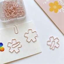 Creative Sakura Lucky Four-Leaf Clover Asymmetric Paper Clip Bookmark Set, Creative Gift Desktop Decoration, Planner Decoration Fixing, Office, Study Diary Accessories, Fun Stationery, Paper Clip Style Bookmark - Sets - View 7