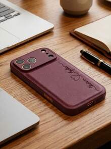 Personalized Custom Name Laser Engraved Phone Case, Elegant Burgundy Lychee Texture Faux Leather, Shockproof Protective Phone Case, Compatible With IPhone 18 17 16 15 14 13 Pro Max And Plus, Minimalist Heart Carved Design, Customizable Text, Luxurious Soft Touch Leather Texture, Scratch Resistant And Drop Proof, Customized Gift Phone Case, Unique Birthday Anniversary Memorial Gift - Burgundy - View 3