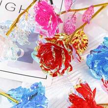 7 piezas de rosa eterna chapada en rosa, flor de cristal artificial rosa brillante y colorida, adecuada para 45 ocasiones, regalo ideal para el Día de San Valentín, Navidad, Acción de Gracias, Día de la Madre | Aniversario, Cumpleaños, Boda | Decoración de fiesta y vacaciones, decoración del hogar, decoración exterior - Ramo elegante sin mantenimiento, decoración de mesa - Aplicable para fiesta de cumpleaños, cesta de boda, decoración de jarrón, regalo de inauguración de casa - Multicolor - Ver 22