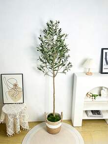 PKFC 1pc Artificial Olive Tree, Tall Branch Faux Plant, Plastic Leaves, Indoor Decorative Plant, Suitable For Home Decor, Valentine's Day, Birthday Gift, Graduation Ceremony And Other Occasions - Multicolor - View 6