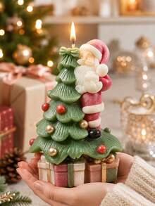 1pc 3D Smiling Santa Claus, Christmas Tree, Christmas Gift All-In-One Candle Silicone Mold (Holding Gift) - Reusable Aromatherapy Candle Mold, Suitable For Epoxy Resin/Cement/Clay/Plaster DIY Crafts, Compatible With Paraffin/Soy/Gel Wax, Ideal For Christmas Decoration And Holiday Gifts - Silicone Mold - View 4