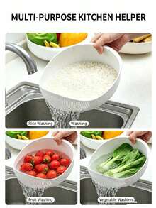 9.5 Inch Multifunctional Plastic Rice Washing Bowl, Durable Drain Basket Colander Strainer For Rice, Fruits & Vegetables, Portable Filter Sieve, Space-Saving Kitchen Utensil, Practical Helper For Daily Cooking & Healthy Meal Prep, Ideal Kitchen Tool - Multicolor - View 3