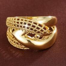 1pc Geometric Criss-Cross Grid Design Fashion Ring, Casual Gift - Multicolor - View 1