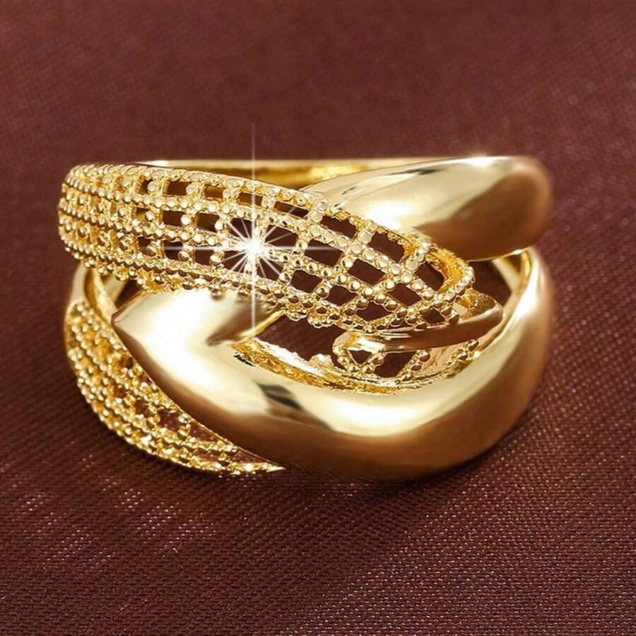 1pc Geometric Criss-Cross Grid Design Fashion Ring, Casual Gift - Multicolor - View 1