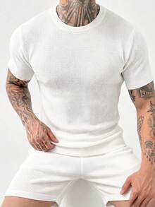 ZYNTH BALENO Men's Summer Fashion Small Pineapple Pattern Short Sleeve Knit Shirt, Suitable For Fitness, Cycling, Running Sports, White - White - View 5