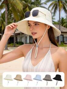JOYLORD 1pc New Spring/Summer Women's Wide Brim Sun Protection Hat, Fashionable Versatile Bucket Hat With Glasses Holder, Face-Slimming Sun Hat For Women - Multicolor - View 7
