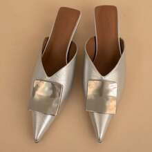 French Style Metal Square Buckle Closed Toe Slippers Women Outdoor Wear 2026 New Summer Slip-On Pointed Toe Fairy Sandals - Silver - View 6