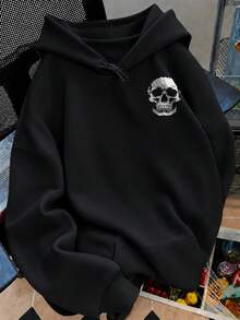 Sweatshirt Pullover Bergambar Tengkorak Ukuran Besar, Sweatshirt Pullover Lengan Panjang Hitam Kasual - Hitam - View 3