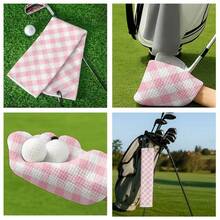 Pink Waffle Weave Golf Towel, 60cm X 40cm Printed Towel, High-Quality Golf Ball Towel, Quick-Dry, Highly Absorbent Waffle Weave Fabric, Easy To Clean, Machine Washable, Tri-Fold Portable Waffle Weave Premium Golf Towel - Multicolor - View 4