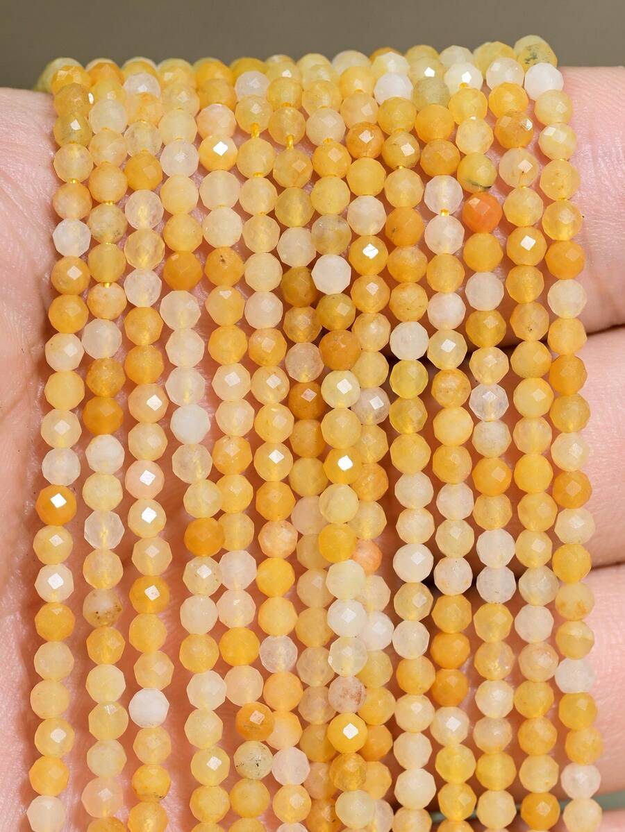 3mm 天然黃色風信子石切面珠，珠串長度 38cm，約 110-115 顆，適用於珠寶製作、DIY 項鍊與戒指的石珠
