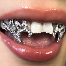 THATBOY 2pcs/Set Hip-Hop Fashion Asymmetrical Heart-Shaped Sharp Tooth Grillz Polygon Sharp Tooth Grillz Shiny Women's Men's Party Dental Accessories Durable Exquisite Detachable - Multicolor - View 11
