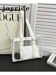Set de 2 bolsas de playa transparentes con bloques de color de moda para mujeres - Blanco - Ver 1