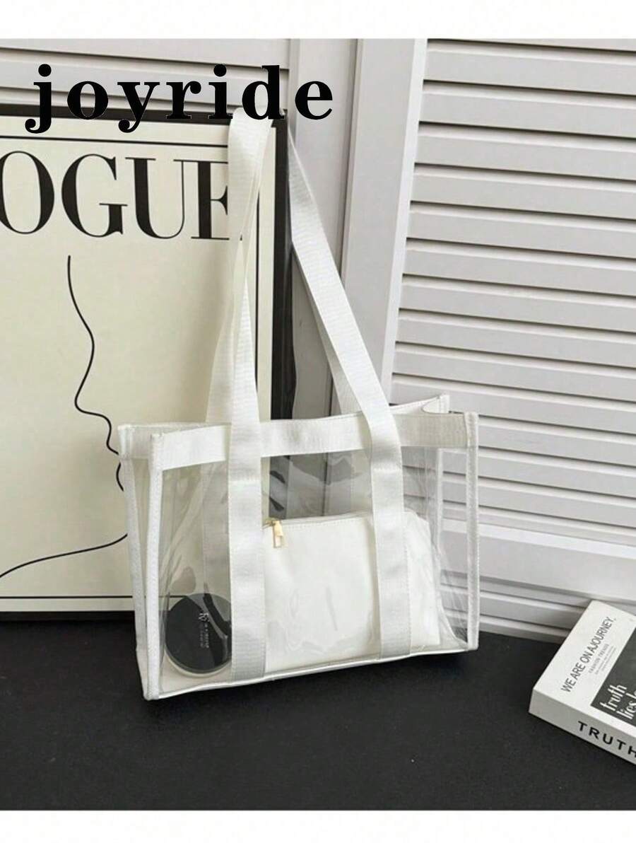Set de 2 bolsas de playa transparentes con bloques de color de moda para mujeres - Blanco - Ver 1
