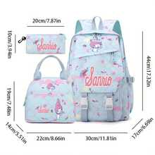 Miniso Sanrio My Melody 美人魚鱗片 3件組背包套裝，休閒背包套組含手提便當袋與鉛筆袋，輕量書包，適合戶外與購物 - 藍色 - 查看 5