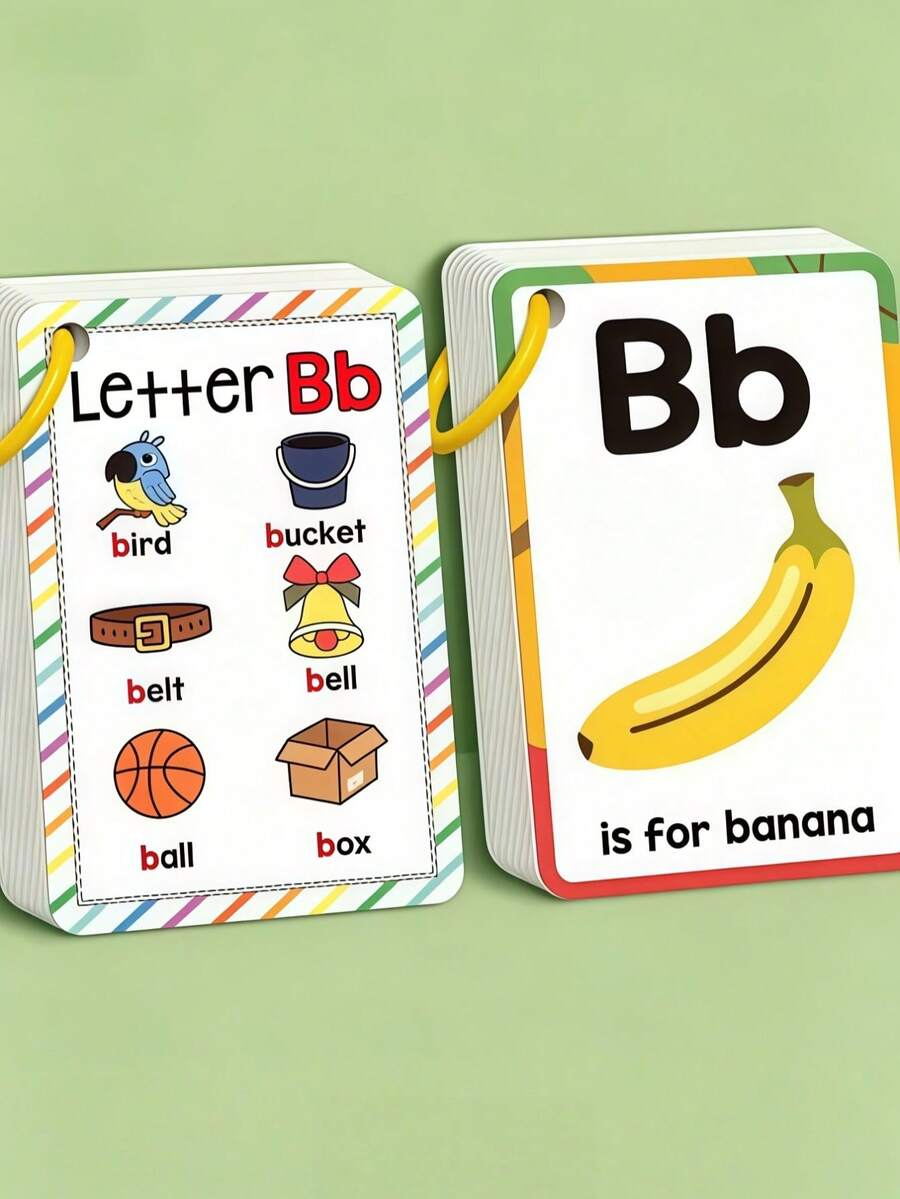 Alphabet Phonics Flash Cards For Toddlers, 26 ABC Letter Learning Word Cards With Pictures, Preschool Kindergarten Educational Vocabulary Flashcards, Kids Early English Spelling Learning Game, Sight Words Flashcards With Ring For Boys Girls Ages 3-6 - Multicolor - View 1
