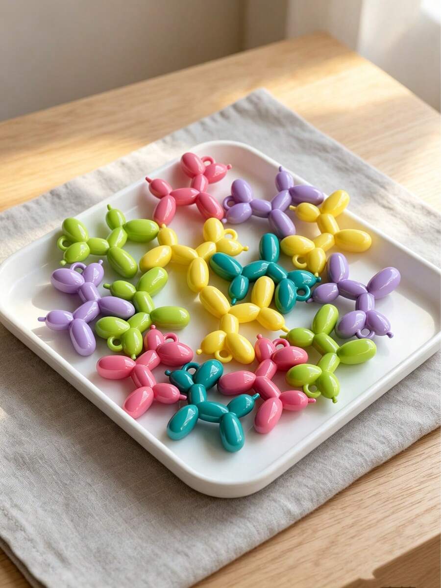 10-50pcs Mixed Color Balloon Dog Resin Beads, Cute Glossy 3D Dog-Shaped Spacer Beads For Handmade Crafts, Nail Art, Hair Accessories Decoration - Multicolor - View 1