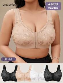 MEIYATING 4pcs Women's Full Coverage Plus Size Front Closure Push Up U-Back Soft Bras - Multicolor - View 5