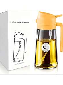Pulverizador de aceite de vidrio de borosilicato 2 en 1 de 470 ml, 18 cm, a prueba de fugas con mango de PP, pulveriza y vierte, no se obstruye, disponible en varios colores, utensilio de cocina para freidora de aire, parrilla, ensalada, estilo minimalista moderno - color naranja - Ver 7