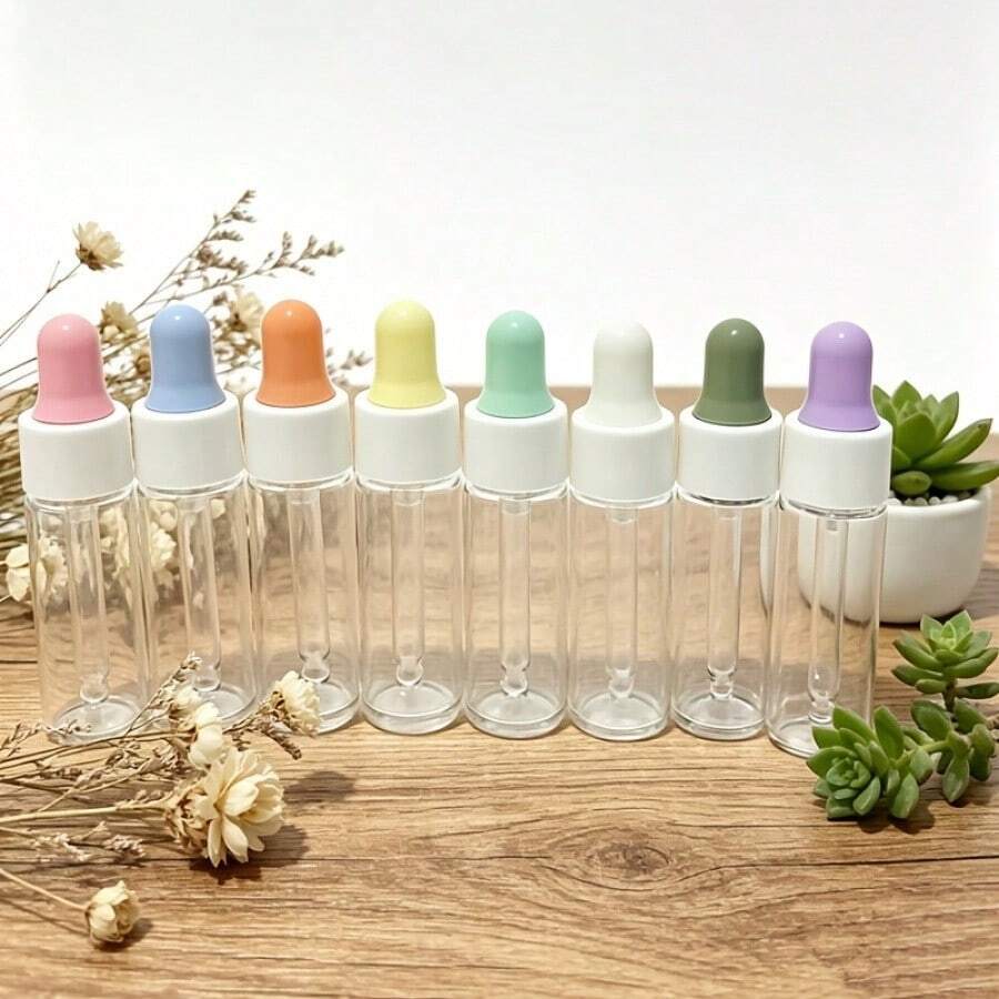 3/5pcs 0.17oz Clear Glass Dropper Bottles - Refillable Travel Size Bottles, Suitable For Essential Oils, Portable Empty Glass Tubes, Suitable For Skincare And DIY, Hand Washable Glass Bottles (Random Color) - View 1