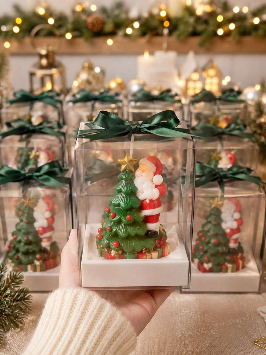 1pc Christmas Tree & Santa Claus Gift-Giving 3D Candle Silicone Mold, Suitable For DIY Aromatherapy Candles, Plaster Crafts And Resin Art - Soft And Reusable, Perfect As Holiday Gift And Entryway Decor - Silicone Mold