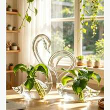 2pcs 2D Flat Printed Non-3D Decorative Elegant Swan Vase Set, Bohemian Style Transparent Swan Flower Pot, Unique Transparent, Romantic Modern Home Decor, Suitable For Tabletop Centerpiece, Wedding, Living Room, Bedroom, Office, Spring Decoration, Housewarming Gift For Her - Style B - View 4