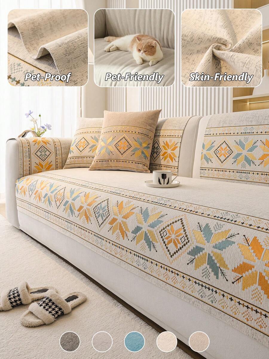 1 buah Sarung Sofa Jacquard Boho, Anti Hewan Peliharaan, Anti Gores, Ramah Kulit, Dapat Dicuci - MultiWarna - View 1