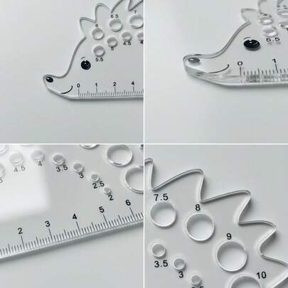 Medidor de agujas de tejer con forma de erizo, herramienta de medición de tamaño de ganchillo de acrílico transparente, con escala, adecuado para un rango de agujas de 2.0mm a 10.0mm, utilizado para tejer y manualidades de hilo,