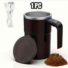 Electric Self-Stirring Coffee Mug, Magnetic Rechargeable Automatic Mixing Cup With LCD Thermometer, Multifunctional Stirring Mug For Home Kitchen - Black - View 13