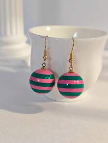 1 Pair Y2K Hot Girl Colorful Striped Acrylic Ball Earrings, Cute Candy Dopamine Color Block Versatile Girl Ear Hooks - Striped Earrings - View 7