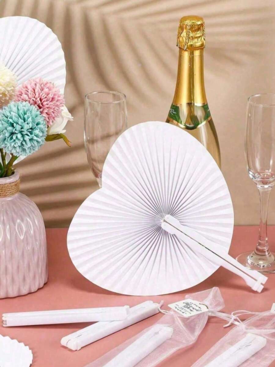 1 pieza/5 piezas/10 piezas/20 piezas/30 piezas/40 piezas/60 piezas Abanicos de papel plegables con forma de corazón blanco, abanicos de papel de verano, abanicos plegables de mano blancos a granel, abanicos de acordeón con forma de corazón para decoración de bodas con mangos de plástico, adecuados para bodas, cumpleaños, regalos para invitados, regalos DIY hechos a mano de alta calidad, decoración de eventos de cumpleaños y bodas