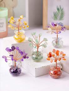 1pc Natural Crystal Tree Of Life Ornament, Handmade Healing Gemstone Wealth Tree, Suitable For Car, Home, Bedroom, Study, Living Room And Office Lucky Craft, Perfect Gift For Women - Multiple Styles - View 6