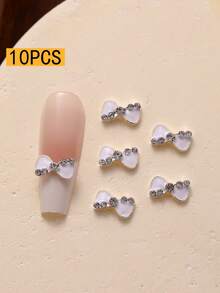 Black And White Bow Nail Art Decorations, 10pcs Set, Includes Rhinestone 3D Bow Press-On Decor, 3D Oil Drop Nail Gems, Charming Nail Accessories, Nail Supplies For Women And Girls, Suitable For Nail Art Creation, Nail Set, Nail Technician Supplies, Nail Art, Nail Charm - Multicolor - View 8