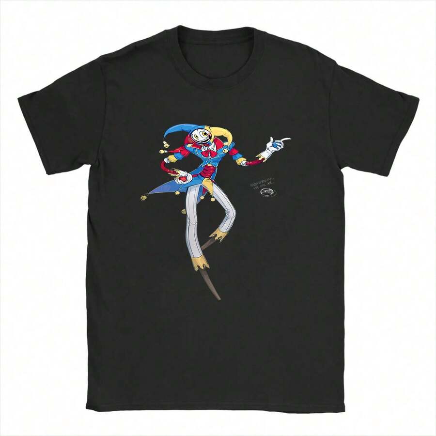 T シャツ無地 T シャツカジュアル コットン製 男女兼用半袖Tシャツ 青黄赤白のピエロキャラクタープリント カジュアルおしゃれ 日常外出やリラックスシーンに最適 柔らかく着心地抜群 - ブラック - チェックする 1