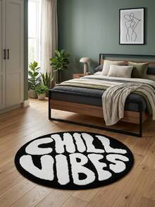 1 件“Chill Vibes”字母毛绒地毯，柔软亲肤，防滑耐磨，隔音，柔软易清洁，室内门垫，客厅/卧室/浴室地毯，可水洗，家居装饰，地板装饰和保护 - 彩色 - 查看 2