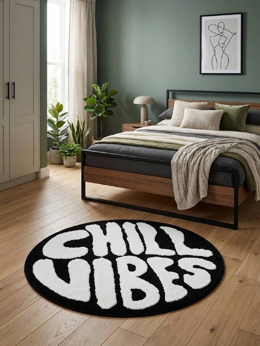 1 件“Chill Vibes”字母毛绒地毯，柔软亲肤，防滑耐磨，隔音，柔软易清洁，室内门垫，客厅/卧室/浴室地毯，可水洗，家居装饰，地板装饰和保护