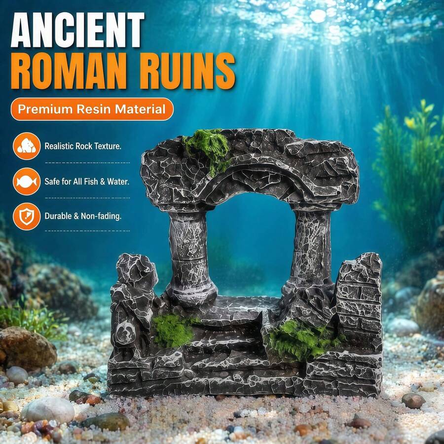Resin Roman Column Aquarium Decor, Fish Shelter Stone Texture Ornament - A - View 1
