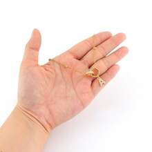 1pc Simple Double Ring​ Initial Gold Color Stainless Steel Bead Chain Necklaces For Women - Yellow Gold - View 3