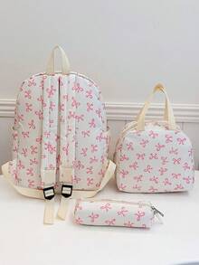 3 Pieces Set Newborn Backpack; Bow Print Backpack, Suitable For Elementary And Middle School Students - Multicolor - View 5