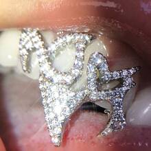 THATBOY 2pcs/Set Hip-Hop Fashion Asymmetrical Heart-Shaped Sharp Tooth Grillz Polygon Sharp Tooth Grillz Shiny Women's Men's Party Dental Accessories Durable Exquisite Detachable - Multicolor - View 4