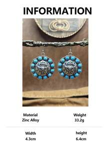 Western Vintage Cowboy Style Classic Long Horn Bull Head Embossed Necklace And Earrings, Retro Distressed Silver Carved Pattern With Scrollwork, Iconic American Western Texas Cowboy Totem Symbolizing Wild And Free Ranch Style - Western Cowboy Style - View 15