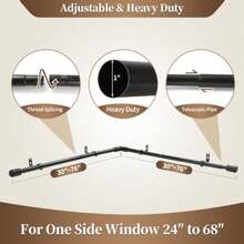 Heavy Duty 1 Inch Corner Curtain Rods Set 30-76 Inch Curtain Rod For Windows L Shaped Curtain Rods Window Curtain Rods Set - Black - View 6